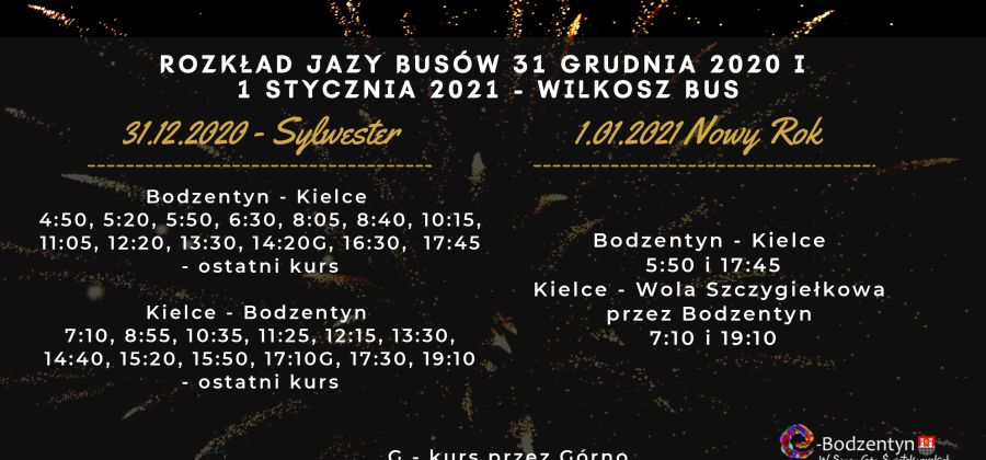 Rozkład jazdy busów na trasie Bodzentyn - Kielce w Sylwestra i Nowy Rok 2021