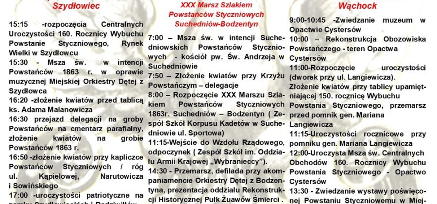 Centralne Obchody 160. Rocznicy Wybuchu Powstania Styczniowego w Bodzentynie - zaproszenie