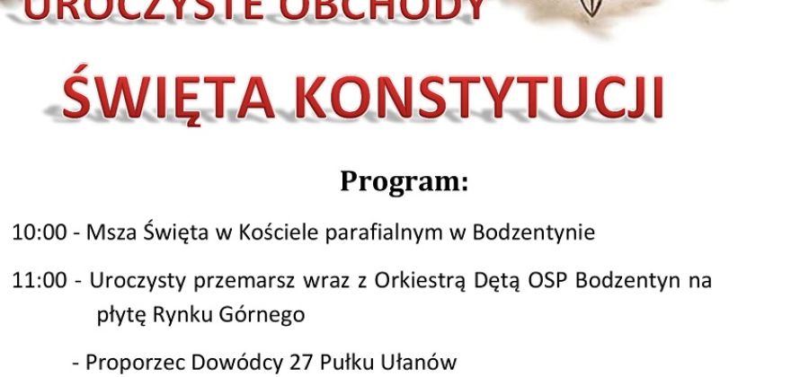 Zaproszenie na bodzentyńskie obchody święta Konstytucji 3 Maja