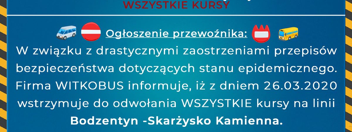 Witkobus od 26 marca do odwołania wstrzymuje wszystkie swoje kursy