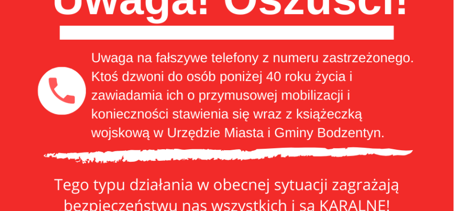 Uwaga na telefony z nr zastrzeżonego na terenie MiG Bodzentyn