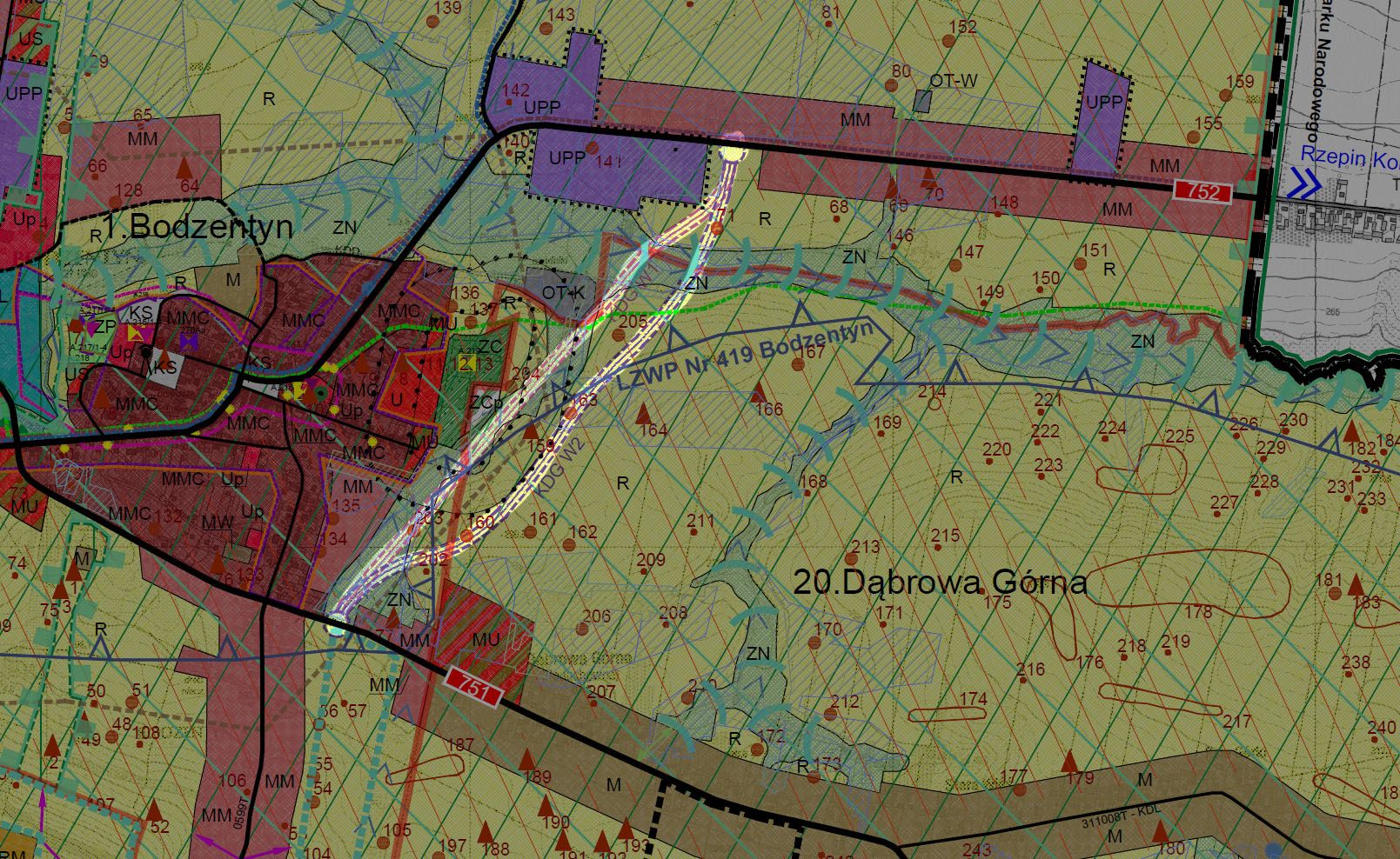 Przebieg planowanej obwodnicy miasta Bodzentyn - WARIANT 2