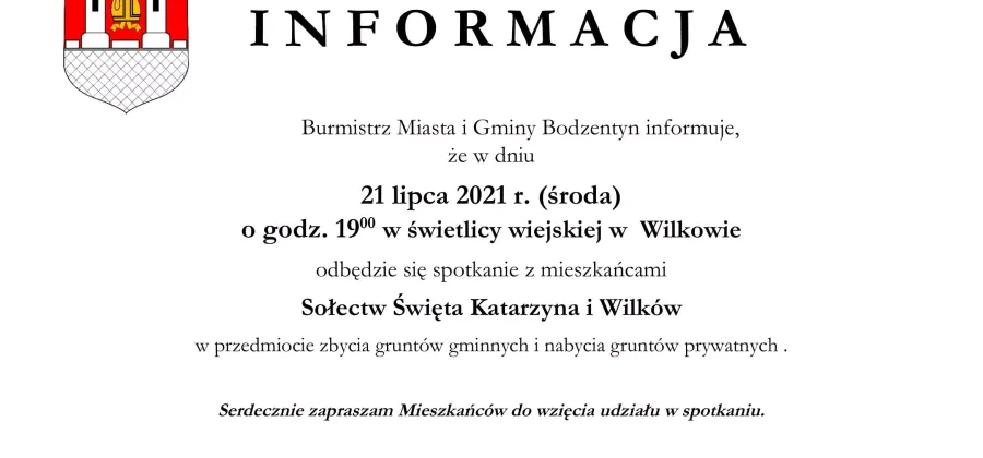 Spotkanie z mieszkańcami Św. Katarzyny i Wilkowa w sprawie skupu i nabycia działek