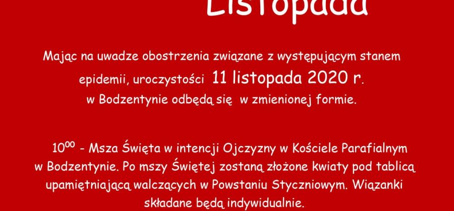 Obchody Święta Niepodległości w Bodzentynie - zaproszenie