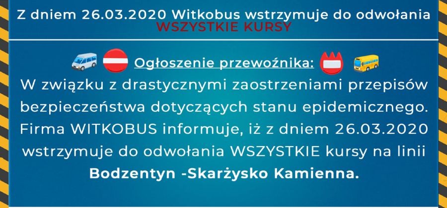 Witkobus od 26 marca do odwołania wstrzymuje wszystkie swoje kursy