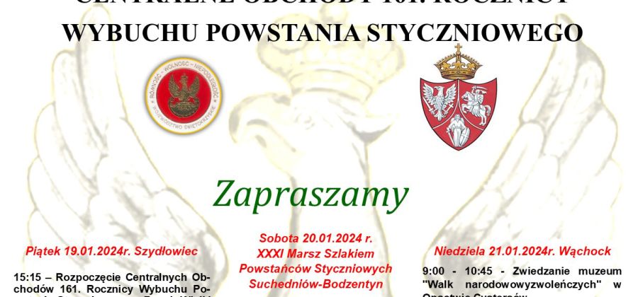 Centralne Obchody 161. rocznicy Wybuchu Powstania Styczniowego w Bodzentynie - zaproszenie