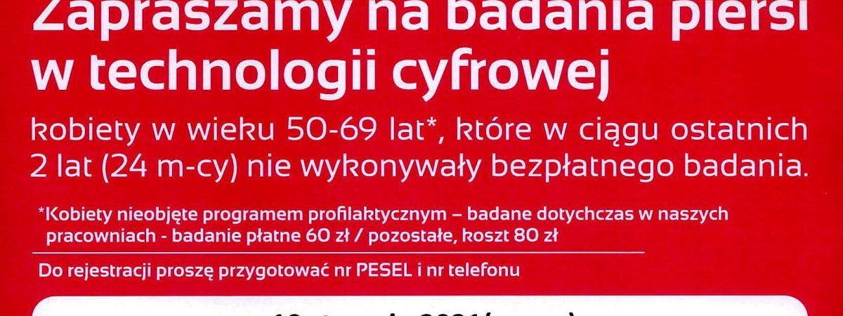 19 stycznia darmowe badania mammograficzne w Bodzentynie 