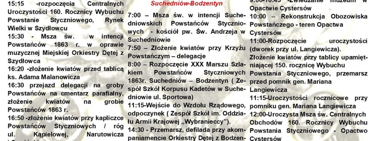 Centralne Obchody 160. Rocznicy Wybuchu Powstania Styczniowego w Bodzentynie - zaproszenie