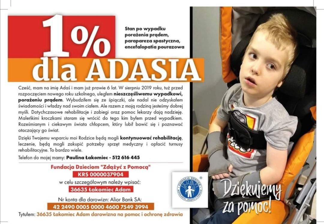 Przekaż 1% podatku dla Adasia Łakomca