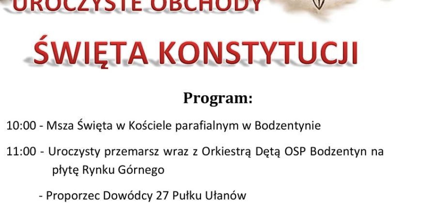 Zaproszenie na bodzentyńskie obchody święta Konstytucji 3 Maja