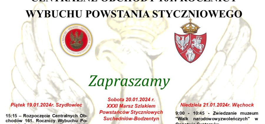 Centralne Obchody 161. rocznicy Wybuchu Powstania Styczniowego w Bodzentynie - zaproszenie