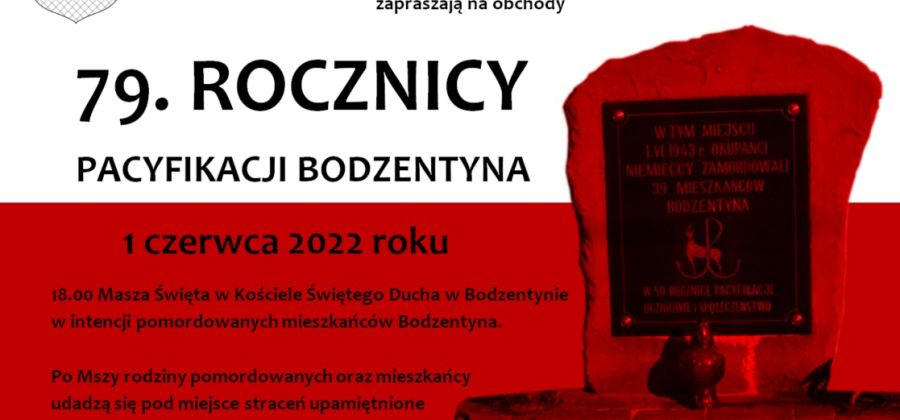79. rocznica Pacyfikacji Bodzentyna - zaproszenie