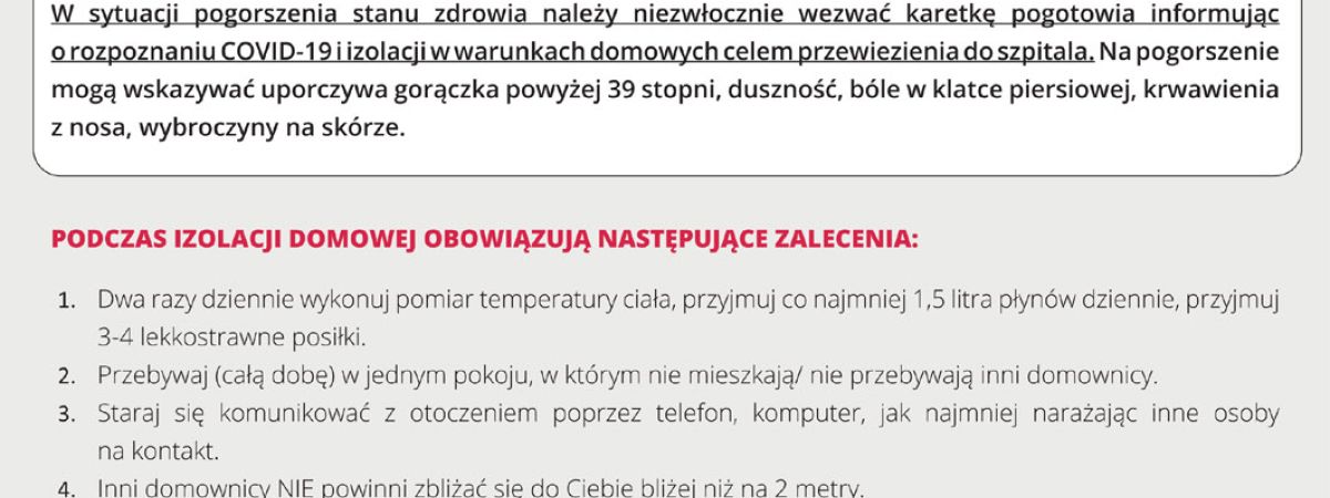 Szczegółowe zalecenia dla osób z dodatnim wynikiem na koronawirusa COVID-19