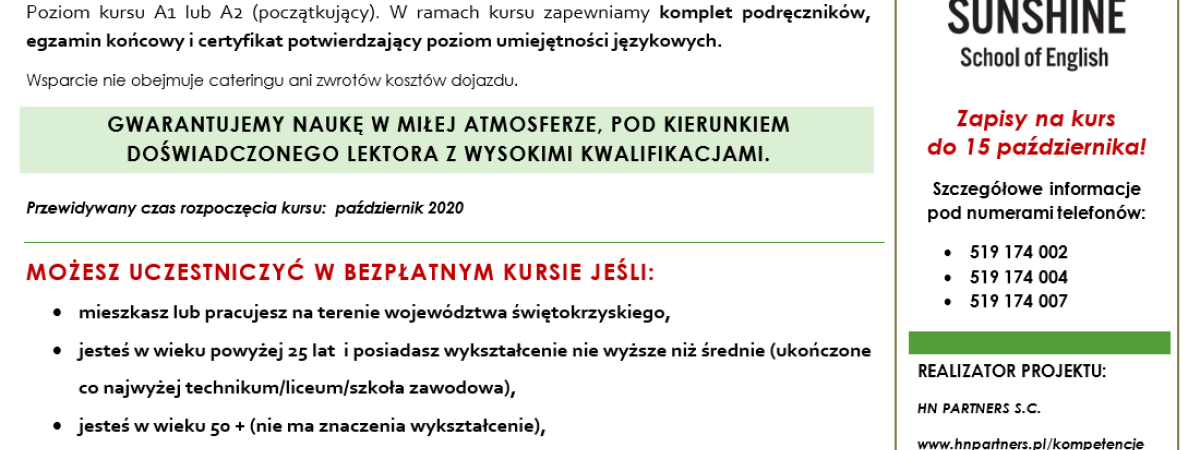 Darmowy kurs języka angielskiego dla mieszkańców Bodzentyna