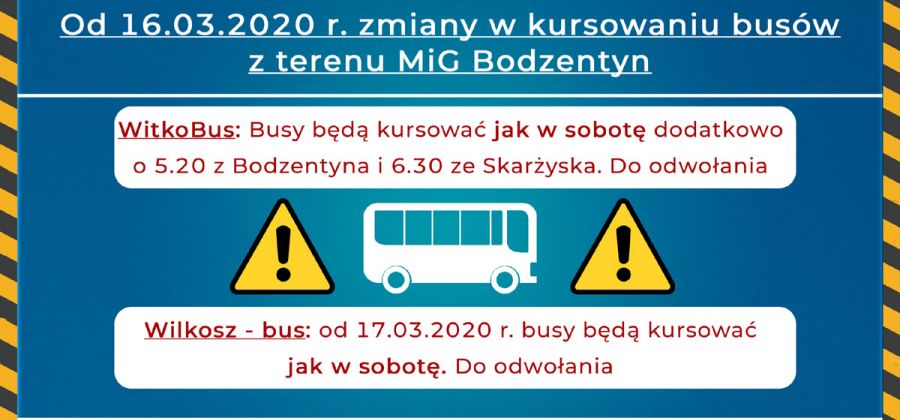 Kursy busów Bodzentyn koronawirus