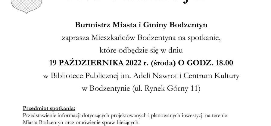 19 października spotkanie Burmistrza z mieszkańcami miasta Bodzentyn