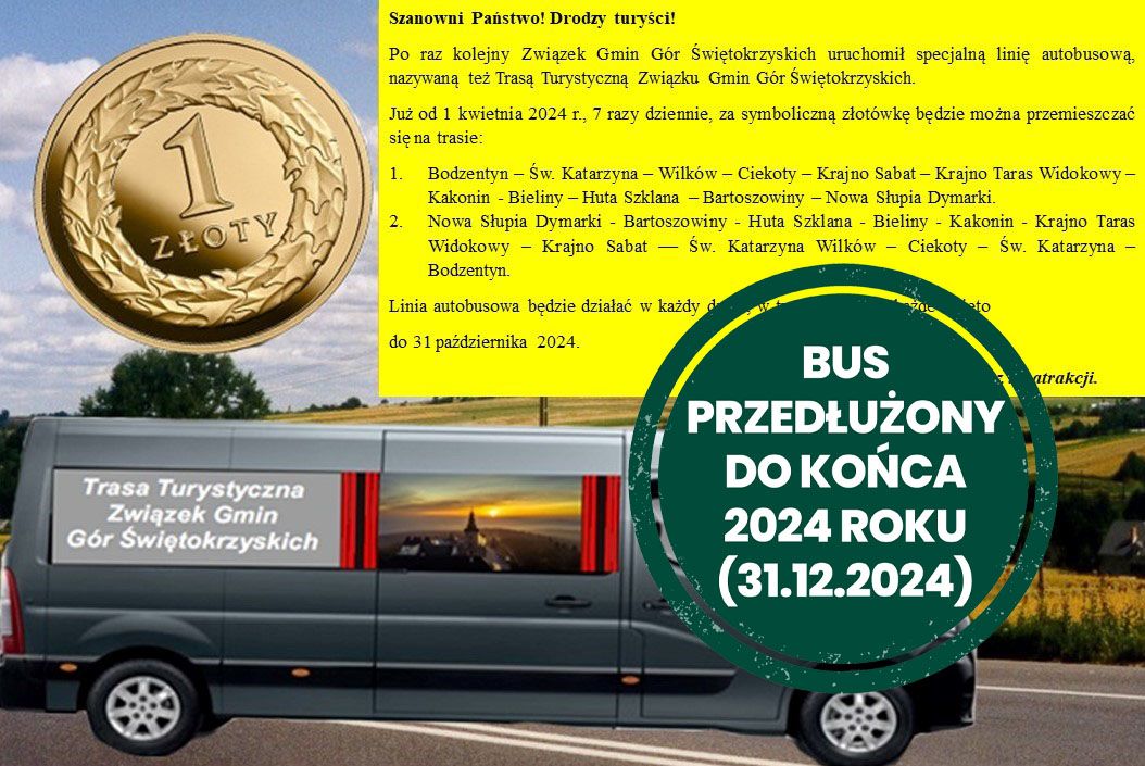 Bus za 1 zł wokół Gór Świętokrzyskich przedłużony do końca 2024 roku!