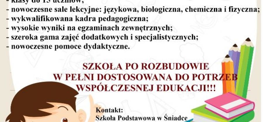 Szkoła Podstawowa w Śniadce rekrutacja 2020/21