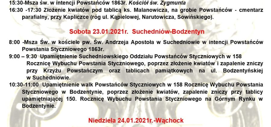 Centralne Obchody 158. Rocznicy Wybuchu Powstania Styczniowego - zaproszenie