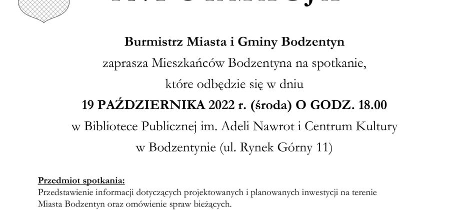 19 października spotkanie Burmistrza z mieszkańcami miasta Bodzentyn