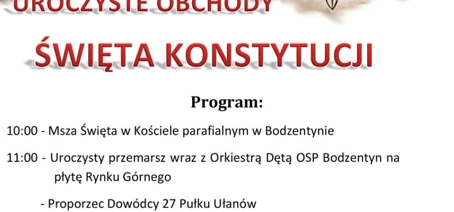 Zaproszenie na bodzentyńskie obchody święta Konstytucji 3 Maja