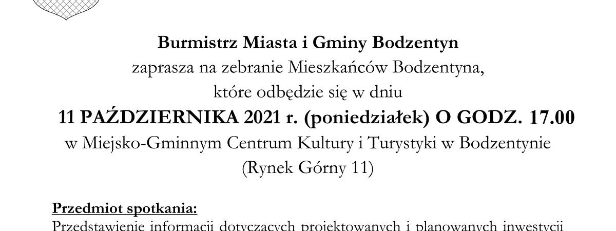 Zaproszenie na spotkanie Burmistrza Dariusza Skiby z Mieszkańcami Bodzentyna