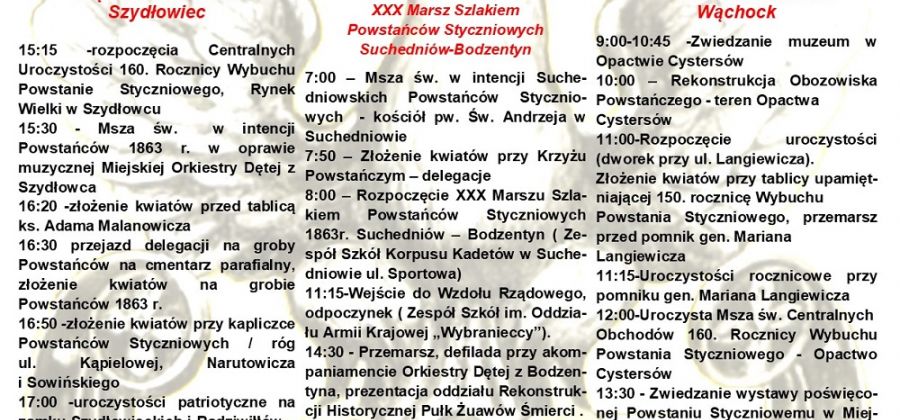 Centralne Obchody 160. Rocznicy Wybuchu Powstania Styczniowego w Bodzentynie - zaproszenie