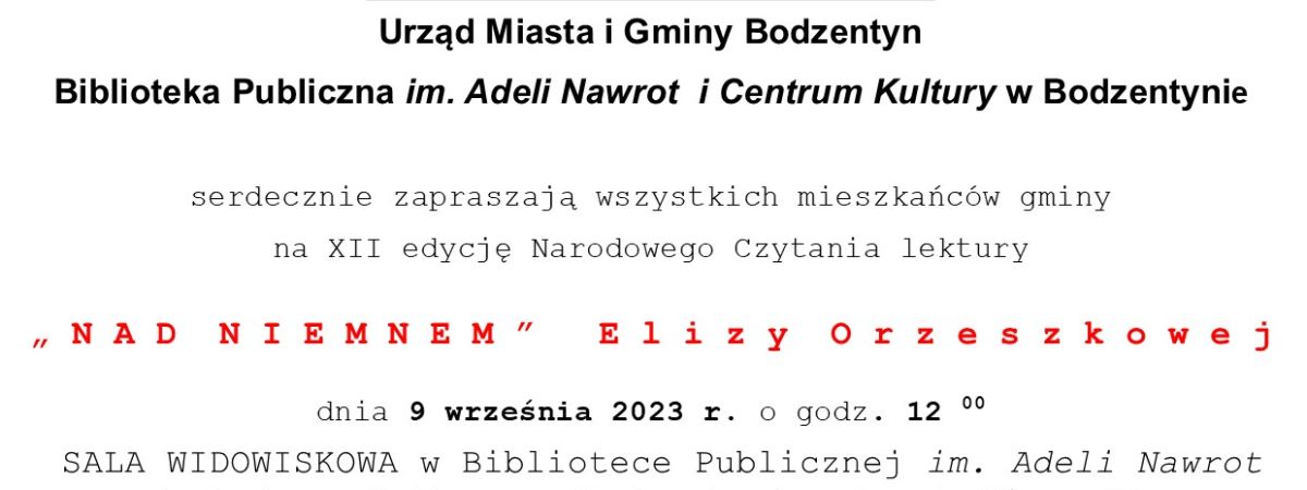 Narodowe Czytanie "Nad Niemnem" w Bodzentynie 