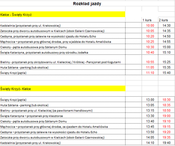 Kurs busów Kielce Święty Krzyż